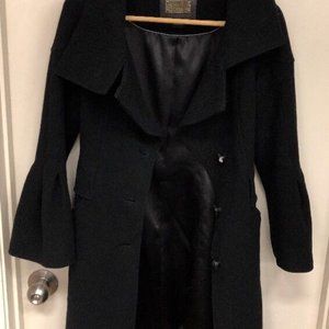 MACKAGE BLACK WOOL CASHMERE COAT WITH LEATHER TRIM - XXS - PRE-OWNED